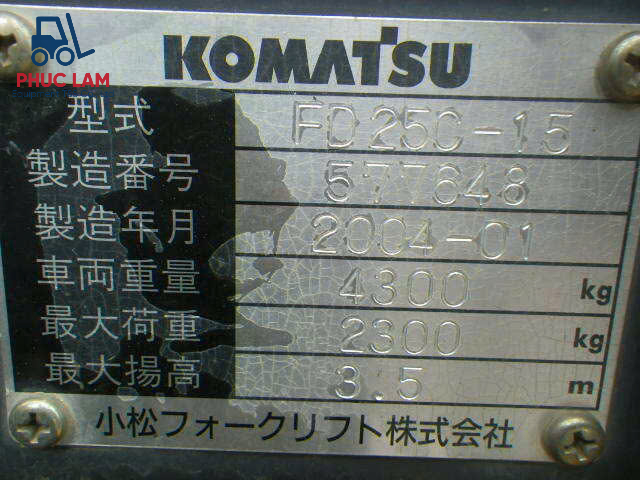 Xe nâng dầu Komatsu 2.5 tấn model FD25C-15 cũ