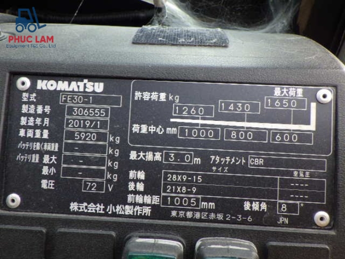 Xe nâng điện Komatsu 3.0 tấn model FE30-1 cũ